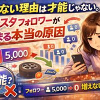 インスタ フォロワー 増えない原因を解説するイメージ。フォロワー5,000人いても伸び悩み、才能ではなく構造が原因であることを示している図解ビジュアル。