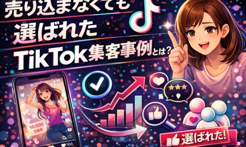 売り込まなくても選ばれたTikTok集客事例を解説するアイキャッチ画像。信頼構築によって自然に選ばれるTikTok集客事例をイメージしたビジュアル。