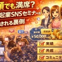 高額でも満席になる女性起業SNSセミナーの様子と、支持される理由を示すイメージ