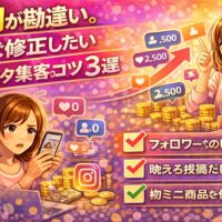 インスタ集客のコツで9割が勘違いしやすいポイントを修正し、フォロワー数と反応を伸ばす考え方を解説したイラス