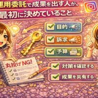 SNS運用委託で成果を出すために、目的・訴求・予算を最初に決める重要性を解説した図解イラスト