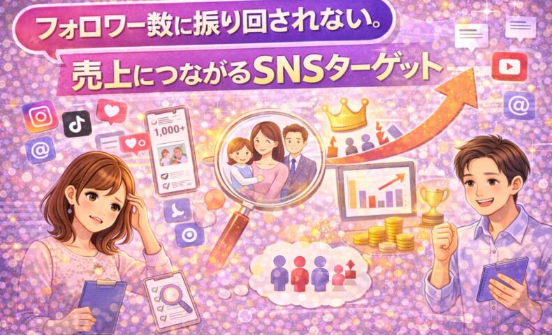 フォロワー数に振り回されず売上につなげるSNS広告の必要性と判断基準を表したイラスト