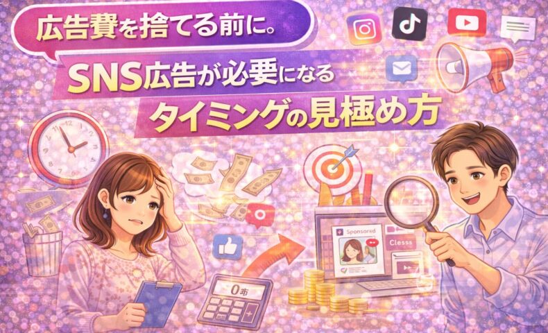 フォロワー数に振り回されず売上につなげるSNS広告の必要性と判断基準を表したイラスト