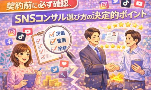 SNS広告が必要か迷う人向けに、契約前に確認すべきSNSコンサル選び方の決定的ポイントを解説するイメージ