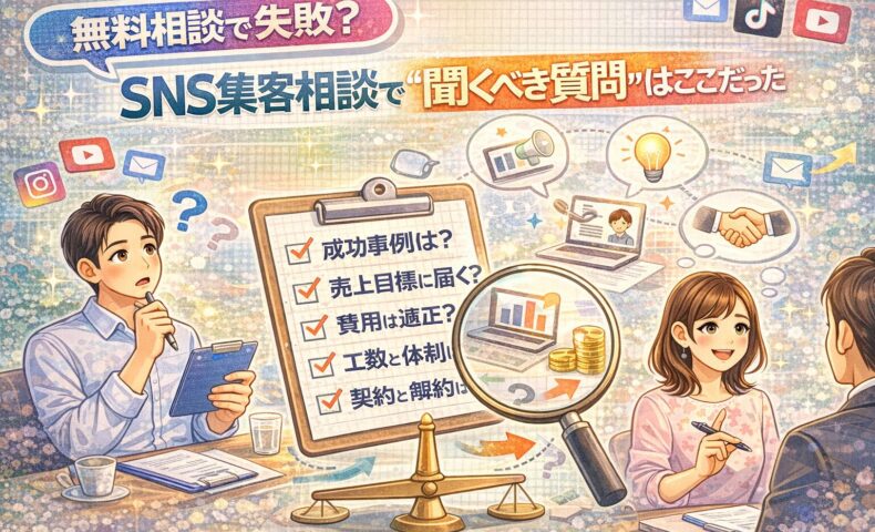 SNS集客相談の無料相談で失敗しないために聞くべき質問をチェックリスト形式で確認するイメージ
