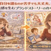 自分を語るのが苦手な女性が、ブランドストーリーの作り方を変えて共感と成果を得ていくイメージイラスト