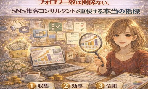 フォロワー数よりも収益・効率・信頼を指標として分析するSNS集客コンサルタントのイメージ