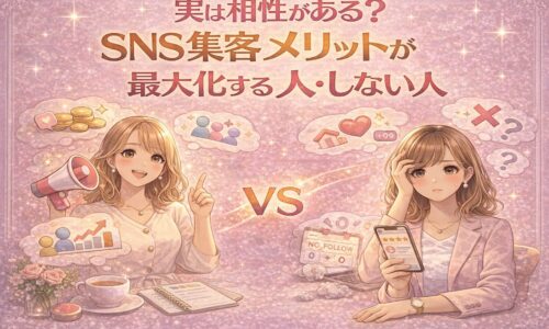 SNS集客メリットが最大化する人としない人の違いを比較し、相性の重要性を示したイラスト