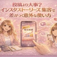 インスタストーリーズ集客で差がつく使い方を解説するイメージ。投稿より重要なストーリーズ活用で集客成果が伸びる様子を表現したビジュアル。