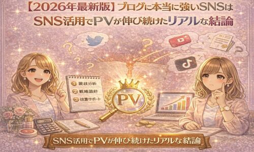 2026年最新版として、ブログに本当に強いSNSを比較し、SNS活用でPVが伸び続けたリアルな結論を解説しているイラスト