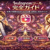 2026年版Instagramリール完全ガイドのイメージ画像。企業が成果を出すためのリール仕様・活用法・成功ポイントを図解で解説