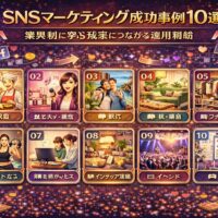 SNSマーケティング成功事例10選の図解。業種別に成果につながる運用のヒントを10パターンで整理したアイキャッチ画像