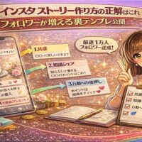 インスタ ストーリー作り方の正解とフォロワーが増える裏テンプレをテーマに、3ステップ構成とチェックリスト、スマホのストーリー画面を組み合わせた戦略解説型アイキャッチ画像